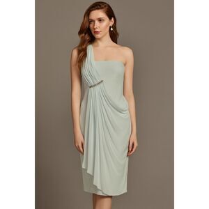 Vintage MARCHESA Notte Pale Blue Green Draped Brooch Bodice Dress  Women's Sz 12